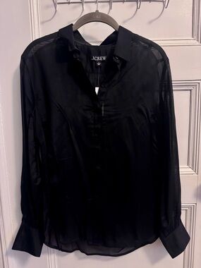 J. Crew Black Sheer Collared Button-Front Blouse
